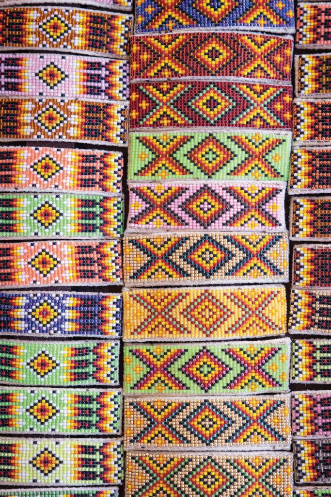 Up-close view of tribal pattern beads
